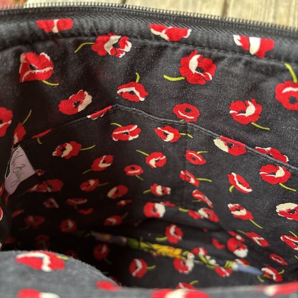 Vera Bradley Black Poppy Print Shoulder Bag purse EUC - Picture 7 of 9